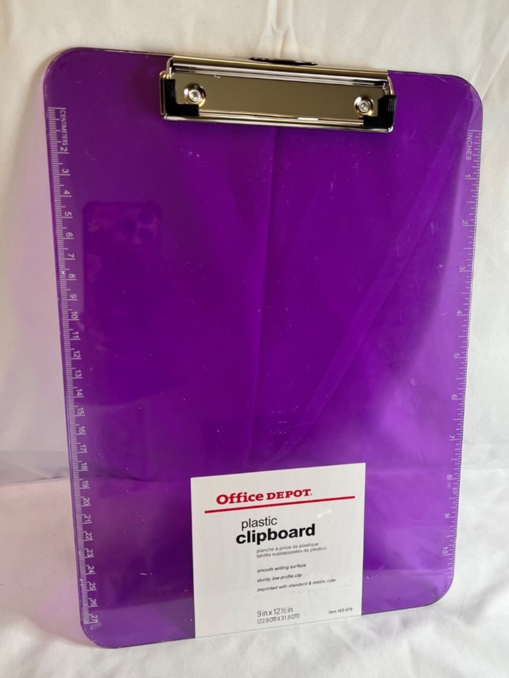 Office Depot Brand Plastic Clipboard, 9" x 12-1/2", 2 Purple and 1 Green 3pack